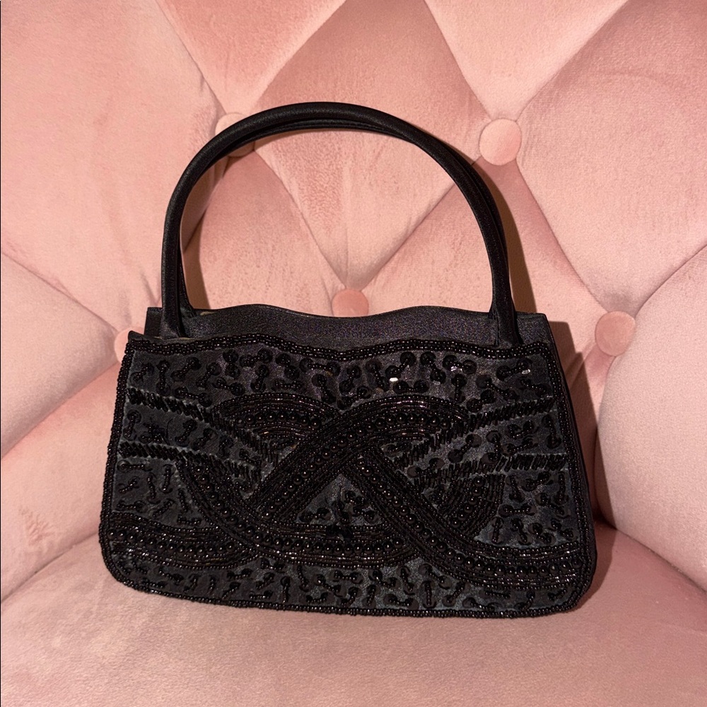 Vintage Bijoux Terner Black Beaded Evening Clutch